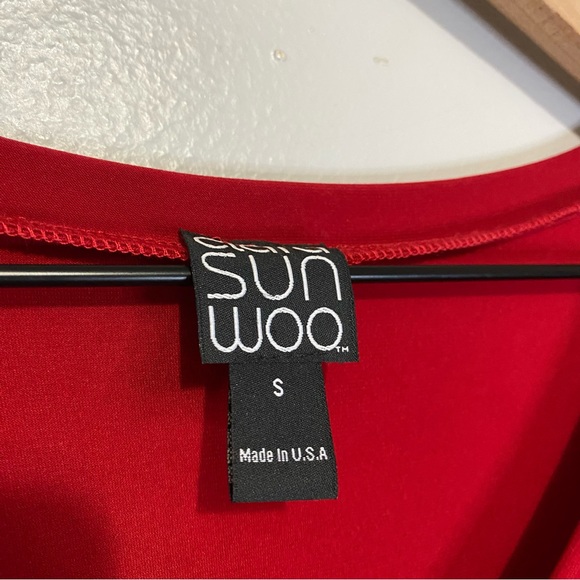 Clara Sun Woo S Tunic Cut Out Red Top Asymmetrical Shirt Blouse Stretch - Picture 5 of 7